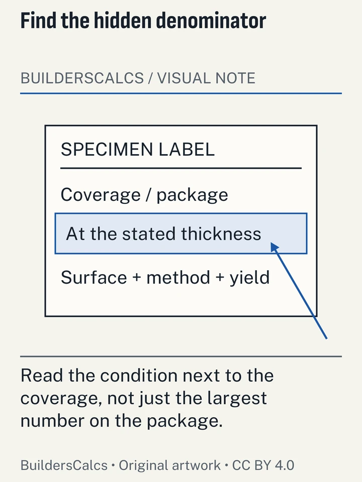 An original specimen label highlights quantity, unit and condition as separate fields, showing how a coverage claim becomes usable only when all three are known.